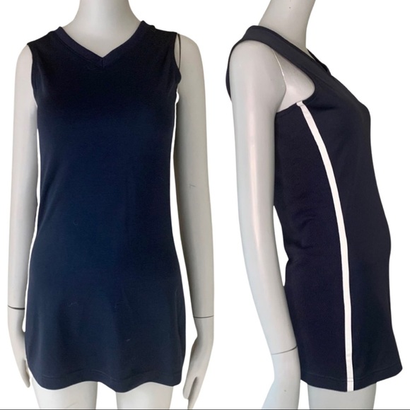 Nike Dresses & Skirts - NIKE Vintage Athletic Tennis Tank Dress Coverup Navy With White Stripe V-Neck